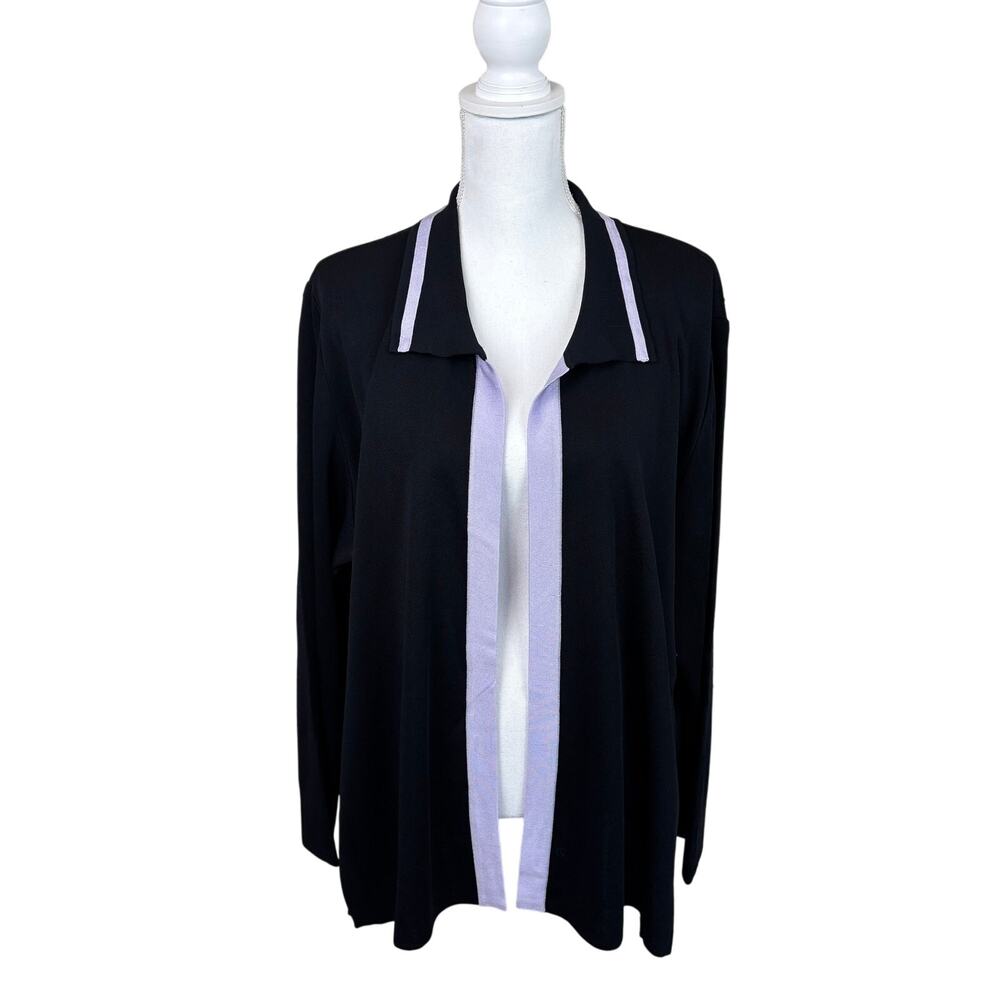 Misook Black Purple Travel Knit Cardigan Women’s 2X Stretch Luxe